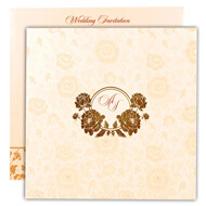 White gold muslim wedding cards, Self embossed wedding invitation